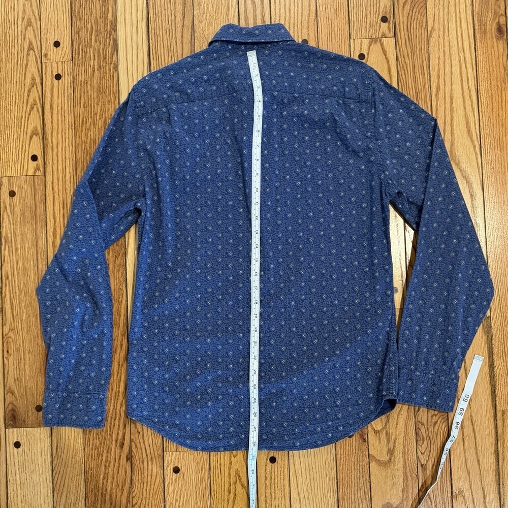 GAP Slim Fit Stretch Button Up Shirt Men’s Medium Blue Patterned Long Sleeve - Picture 8 of 9